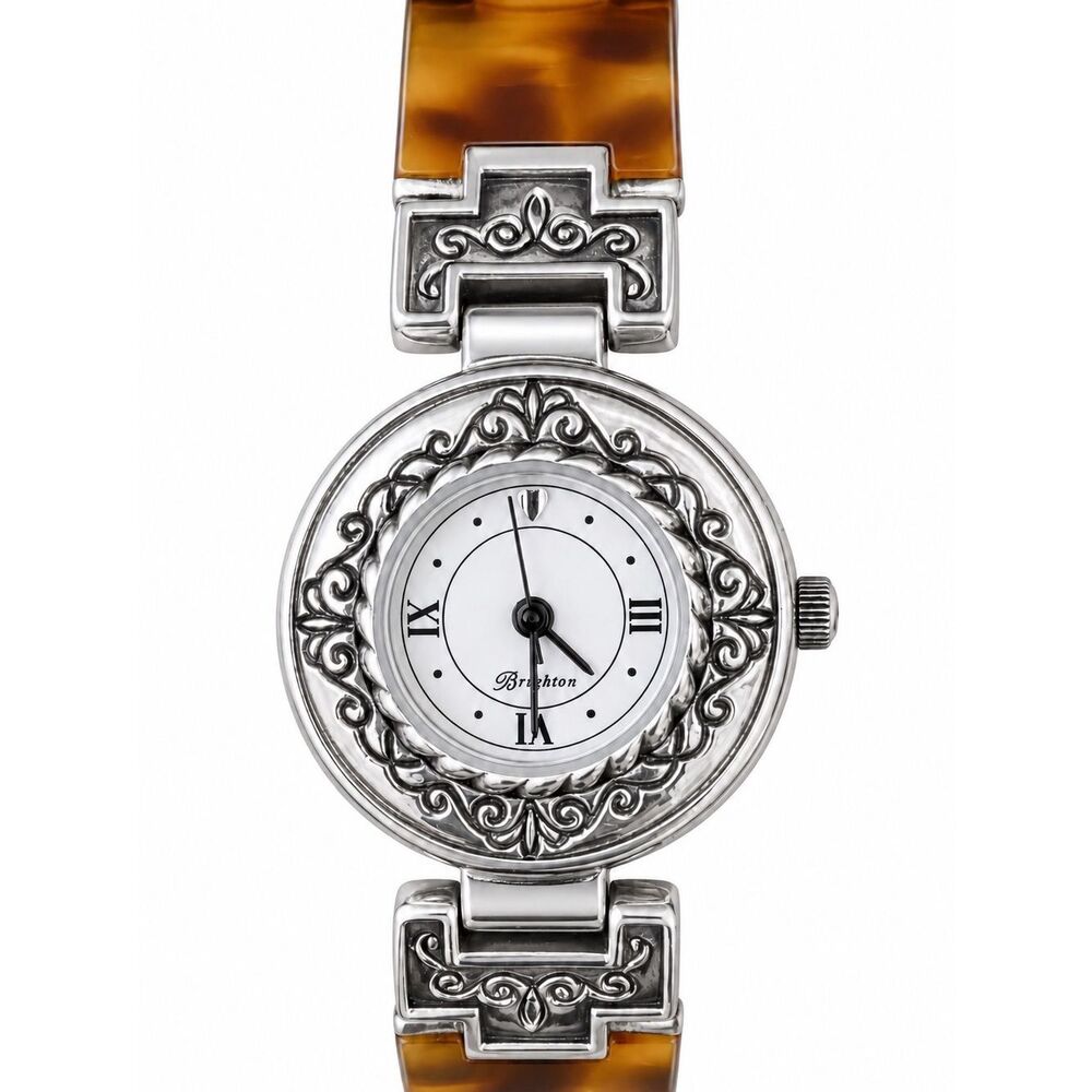 Vintage Brighton Monte Carlo Watch Tortoiseshell & Silver Link Working NWT w/Tin